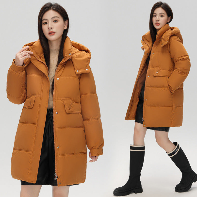 Mittellange Damen-Steppjacke mit Kapuze, gefüttert