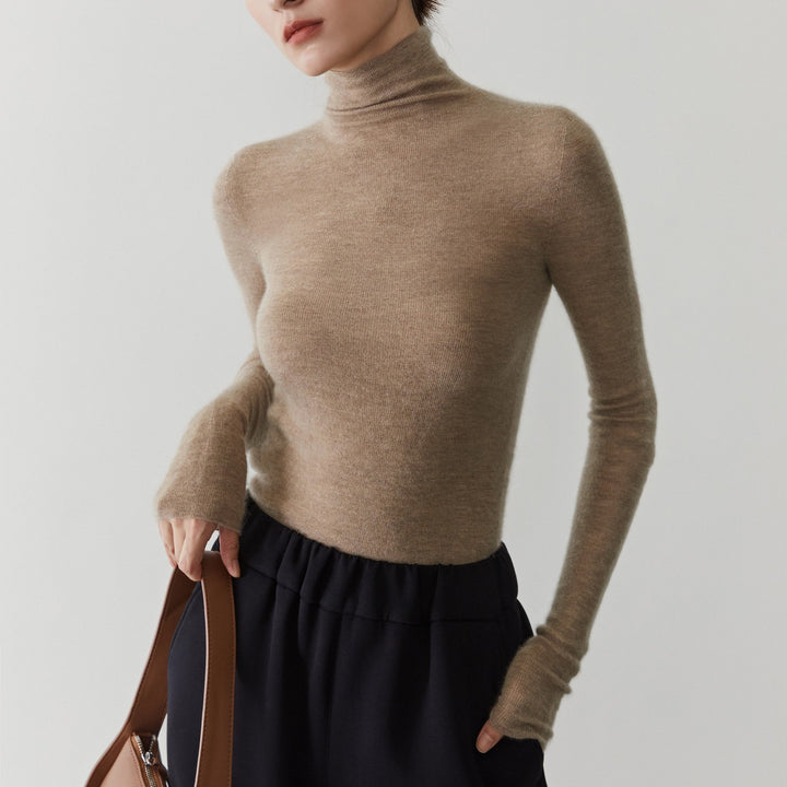 Damen-Kaschmirpullover mit Stehkragen, nahtlos