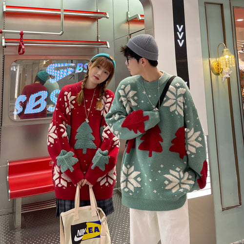 Lockerer Weihnachts-Strickpullover mit Rentier-Motiv