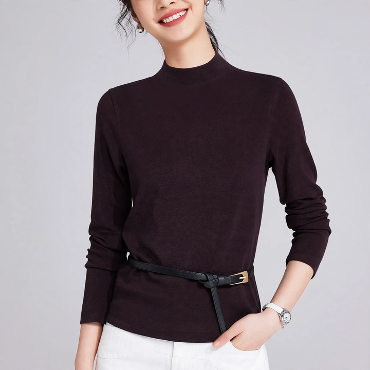 Damen-Langarmshirt aus Wollmischung mit Stehkragen