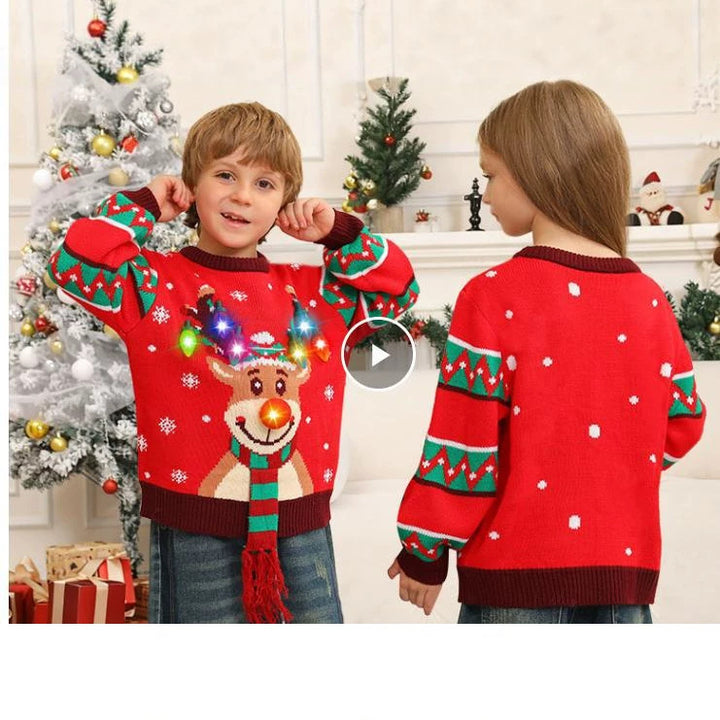 Weihnachtspullover mit Rentier-Motiv und LED-Licht