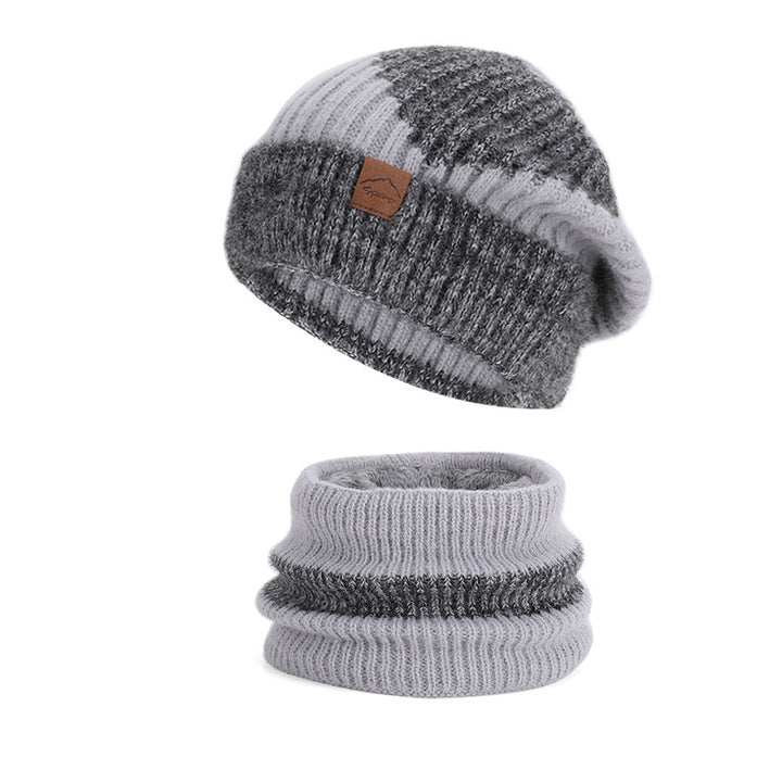 Strickmütze und Schal Set, gefüttert, zweifarbig