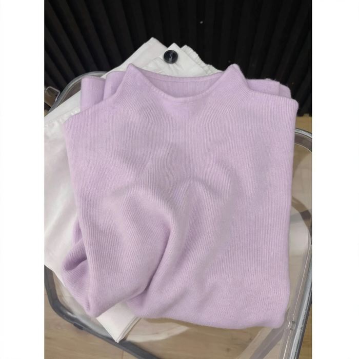 Damen-Strickpullover mit Stehkragen, einfarbig