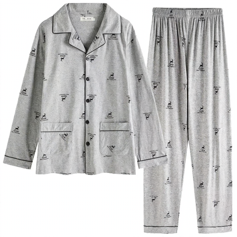 Herren-Pyjama-Set, Baumwolle, langärmelig