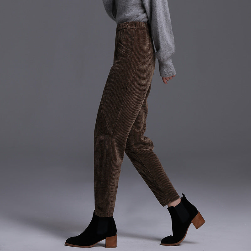 Damen-Cordhose, gefüttert, hoher Bund, Karottenschnitt