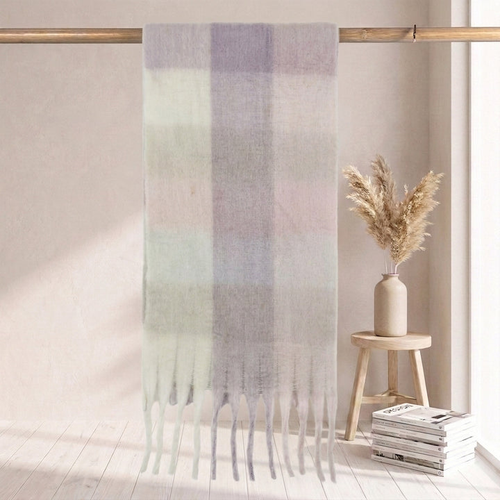 Karierter Schal in Mohair-Optik, warm für Herbst und Winter
