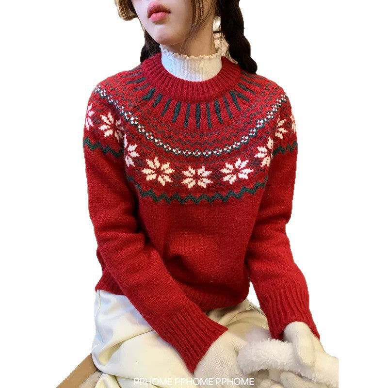 Gefütterter Strickpullover in Weihnachtsrot