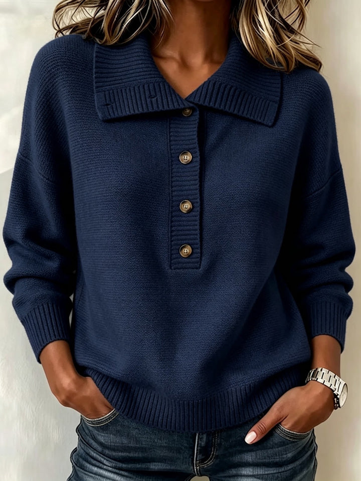 Damen-Strickpullover mit Knopfleiste und Stehkragen