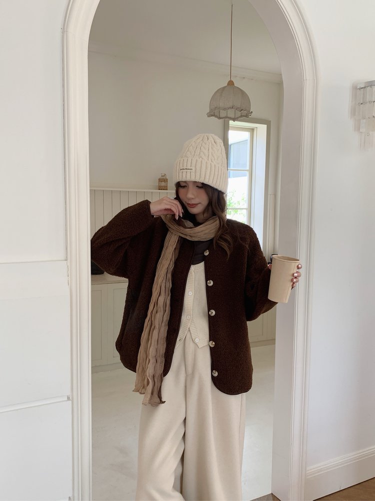 Lammfell-Imitat Strickjacke, locker, warm