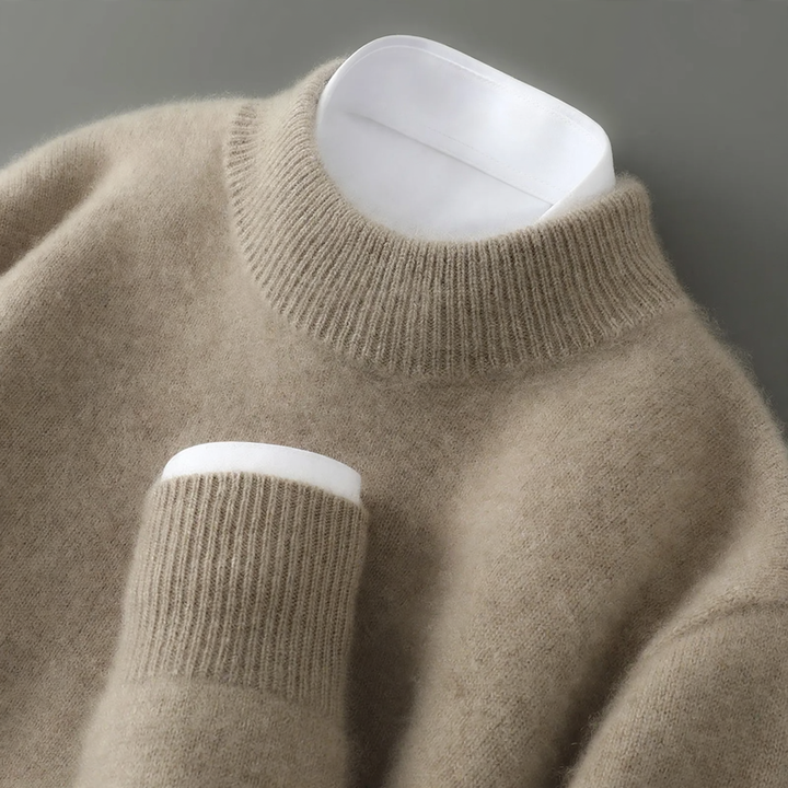 Herren-Wollpullover, 100% Wolle, Stehkragen, Business-Stil