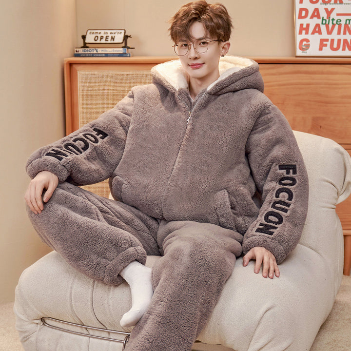Herren-Pyjama-Set, Korallenfleece, gefüttert, warm