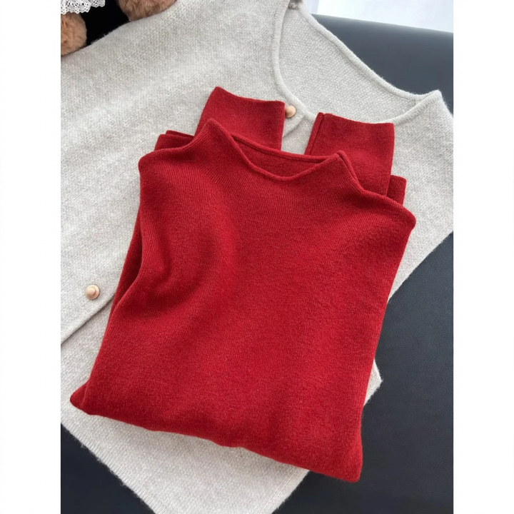 Damen-Strickpullover mit Stehkragen, einfarbig