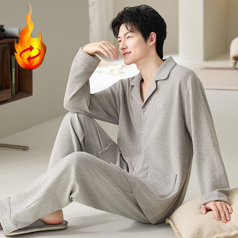 Herren-Pyjama-Set, Seide und Wolle, Langarm, mit Revers