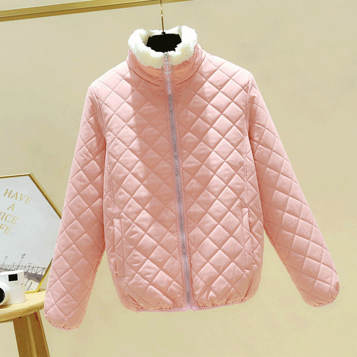 Leichte Damen-Steppjacke mit Lammfell-Optik und Stehkragen
