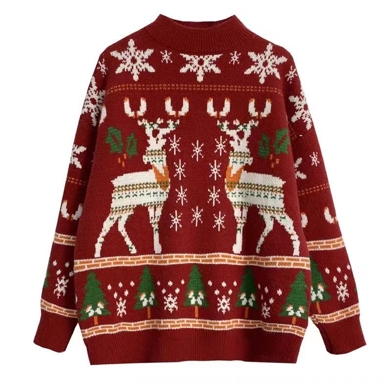 Weihnachtlicher Strickpullover mit Stickerei