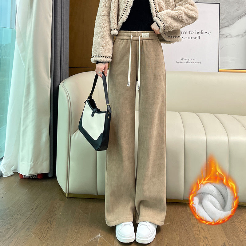 Chenille-Cordhose mit weitem Bein, gefüttert