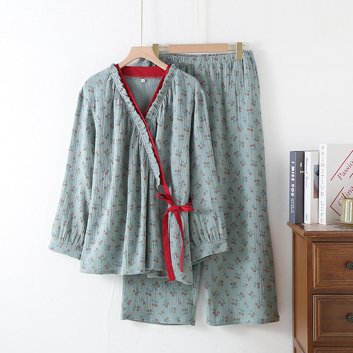 Damen-Pyjama-Set im Kimono-Stil mit Blumenmuster