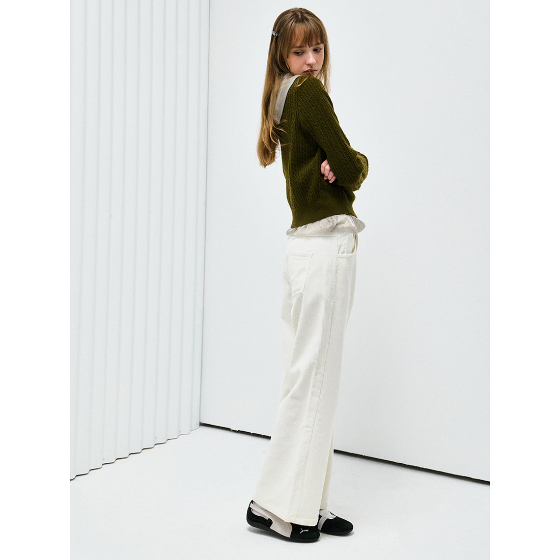 Damen-Cordhose, hoch tailliert, Baumwolle, H63752