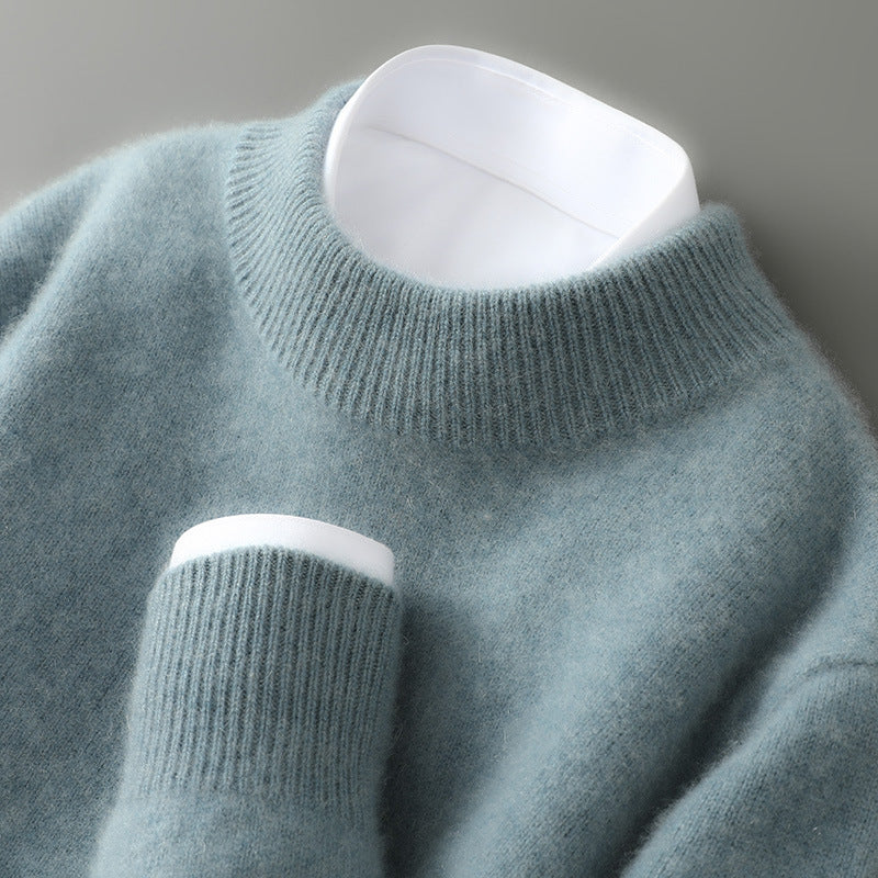 Herren-Wollpullover, 100% Wolle, Stehkragen, Business-Stil