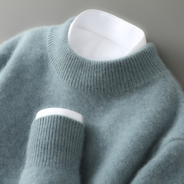 Herren-Wollpullover, 100% Wolle, Stehkragen, Business-Stil