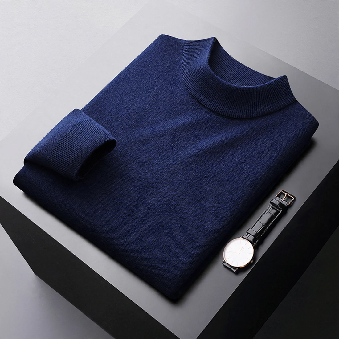Herren-Wollpullover, Stehkragen, gefüttert