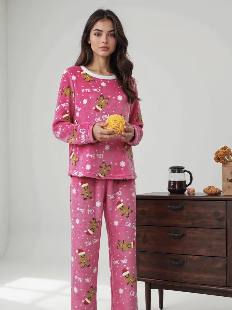 Damen Flanell-Hausanzug, winterlich, bedruckt