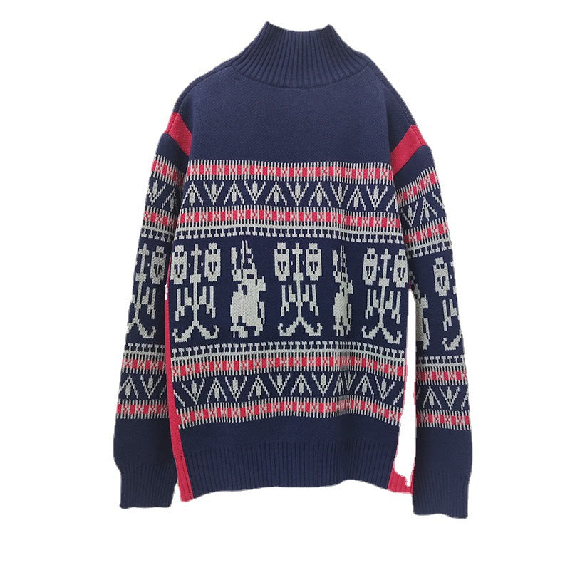 Unisex-Strickpullover mit geometrischem Muster, Stehkragen