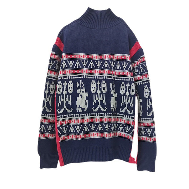 Unisex-Strickpullover mit geometrischem Muster, Stehkragen