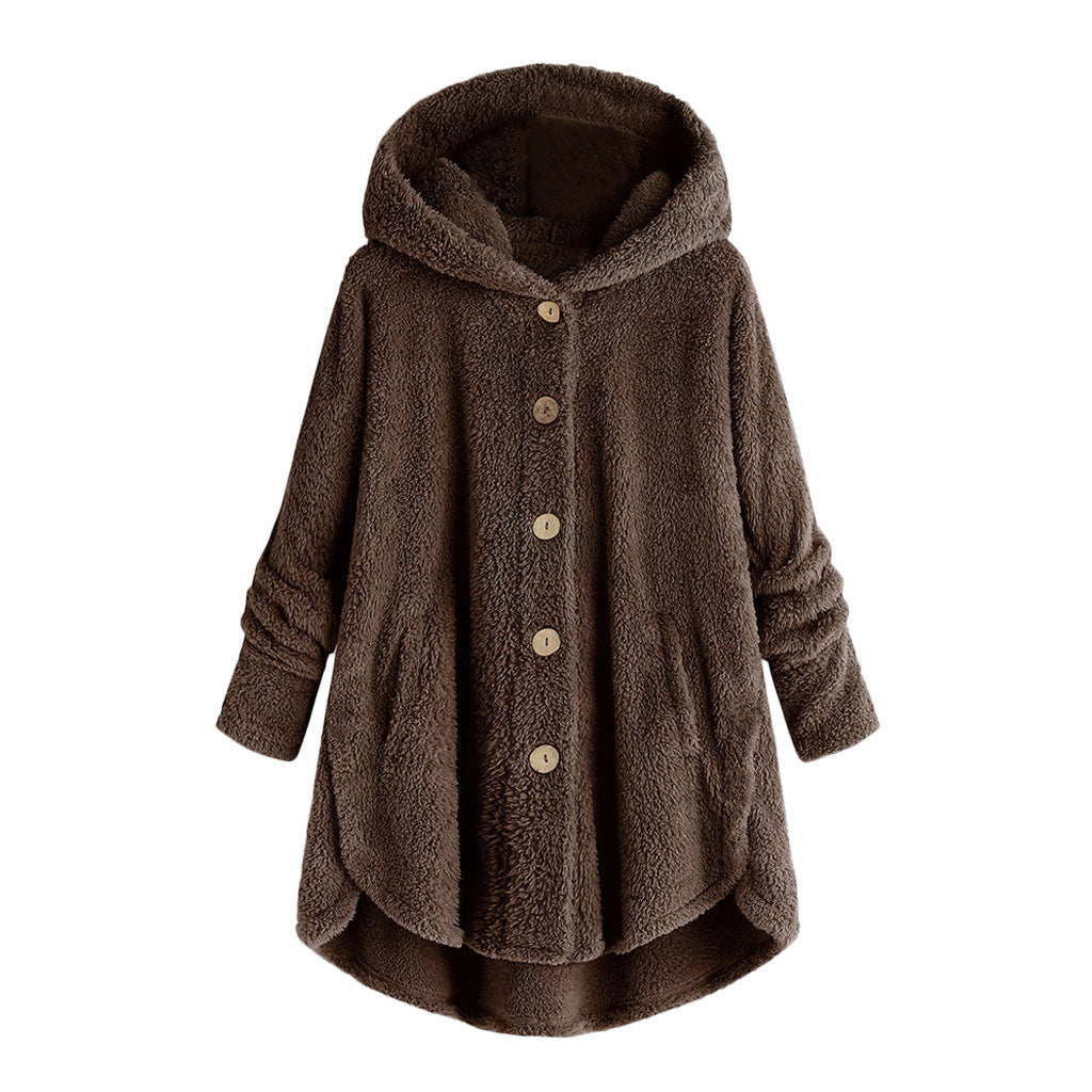 Damen-Plüschjacke mit Knopfleiste, asymmetrisch