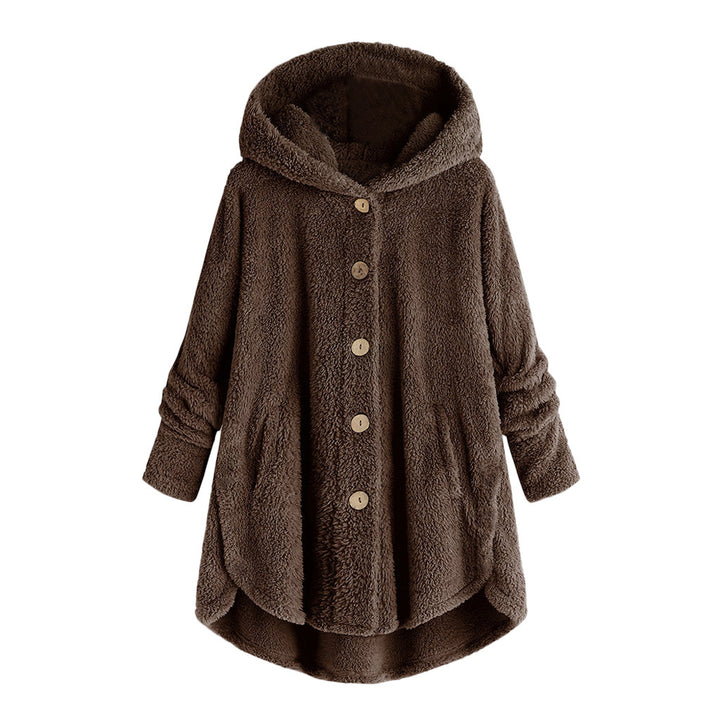 Damen-Plüschjacke mit Knopfleiste, asymmetrisch
