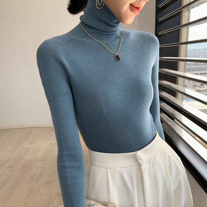 Damen-Strickpullover, figurbetont, mit Stehkragen