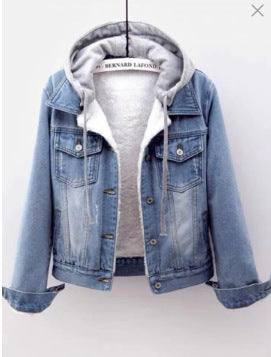 Gefütterte Damen-Jeansjacke mit Fellkragen, kurz