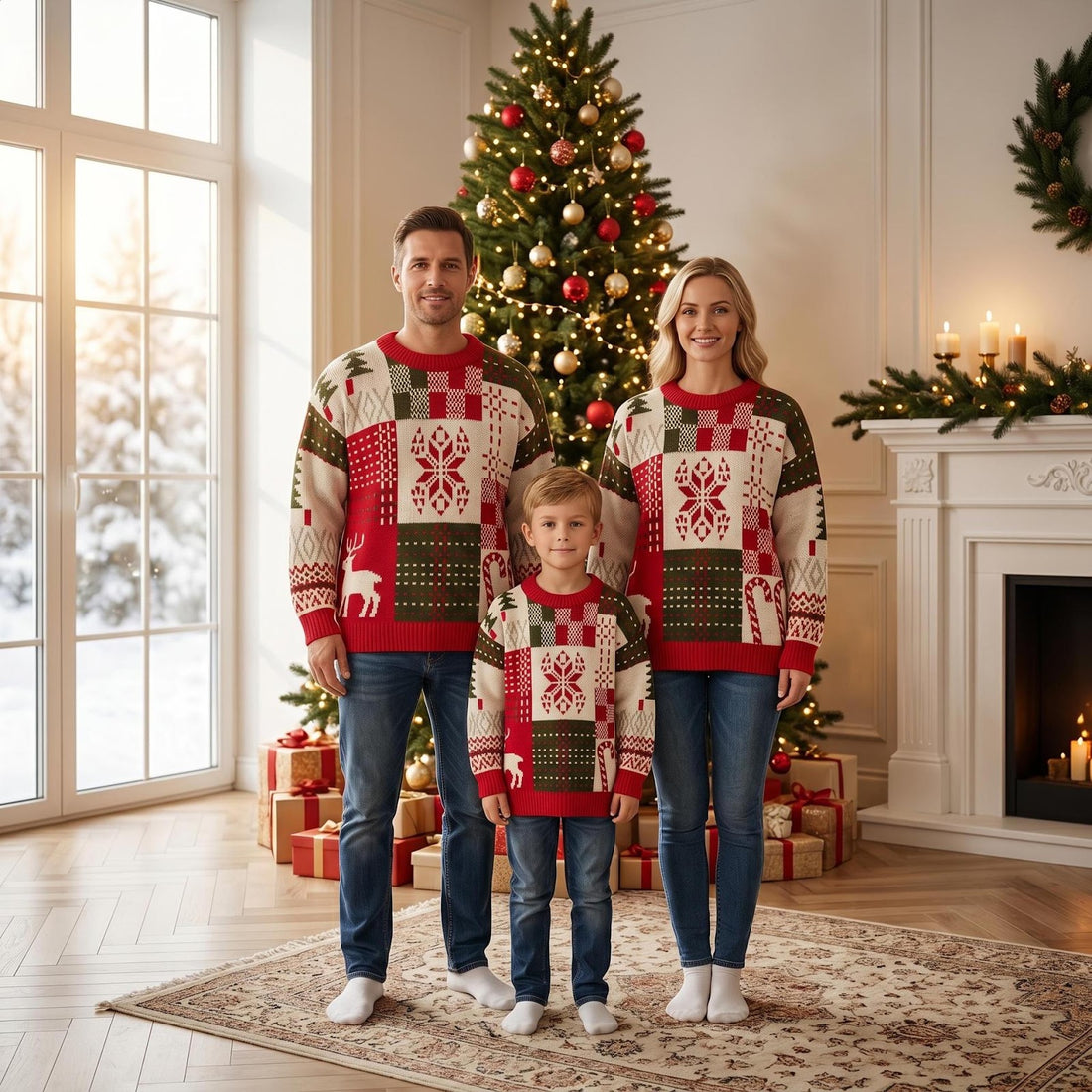 Weihnachtlicher Strickpullover, Rundhals, für die ganze Familie