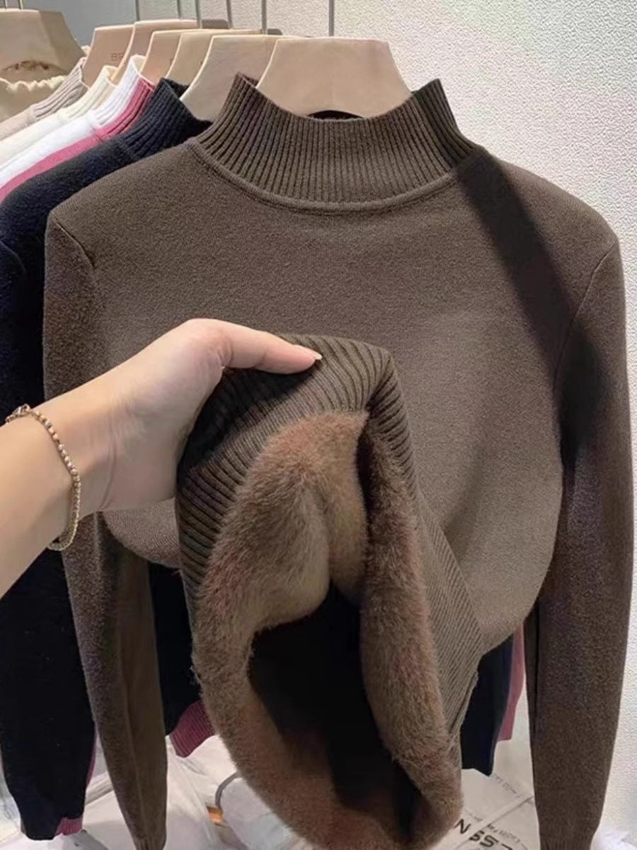 Gefütterter Damen-Strickpullover mit hohem Kragen