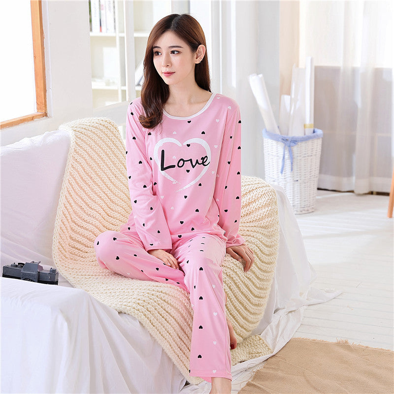 Damen-Pyjama-Set, Langarm, Cartoon-Muster, süß