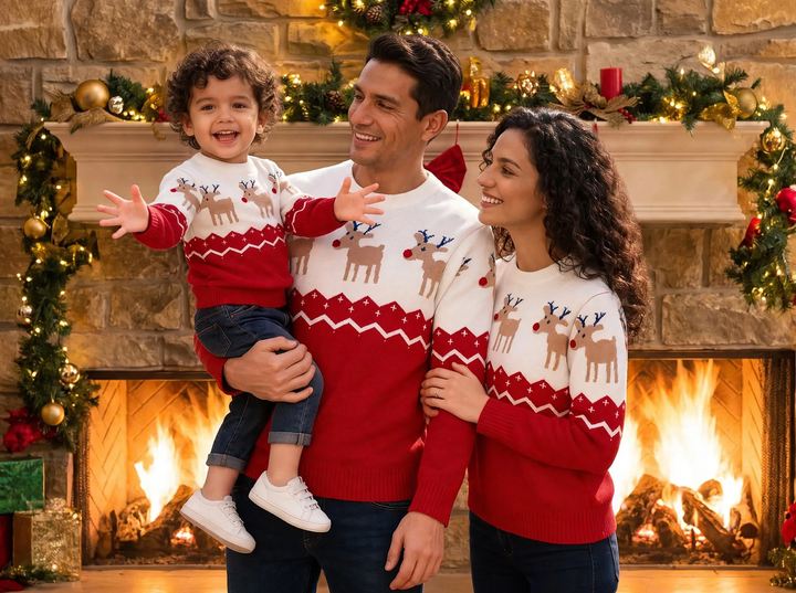 Unisex-Strickpullover mit weihnachtlichem Jacquard-Muster