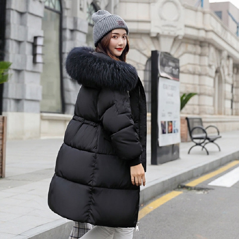 Gefütterte Damen-Winterjacke, mittellang, mit Fellkragen