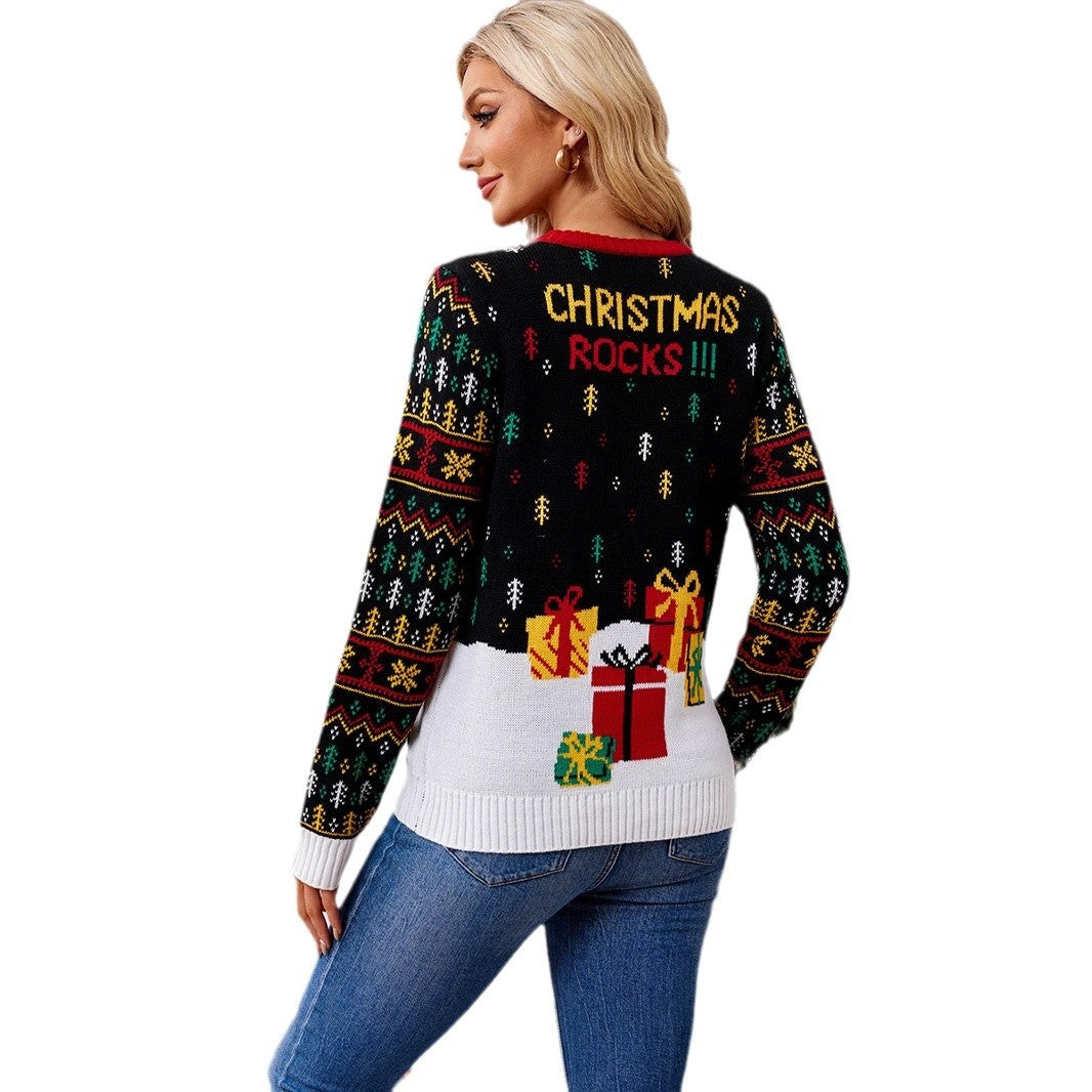 Weihnachtspullover mit Rentier-Jacquard-Muster