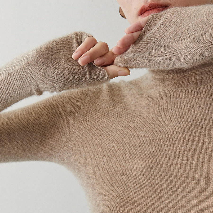 Damen-Kaschmirpullover mit Stehkragen, nahtlos