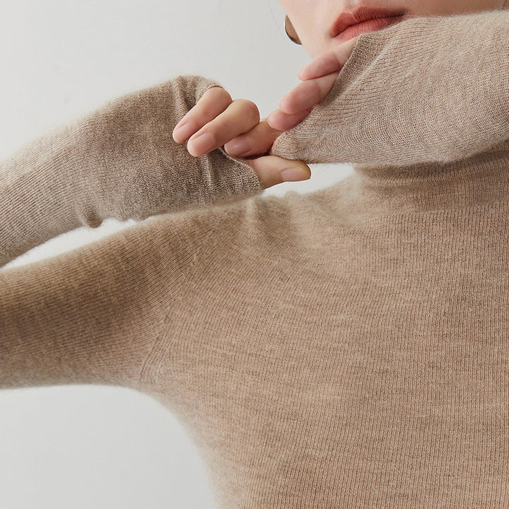 Damen-Kaschmirpullover mit Stehkragen, nahtlos