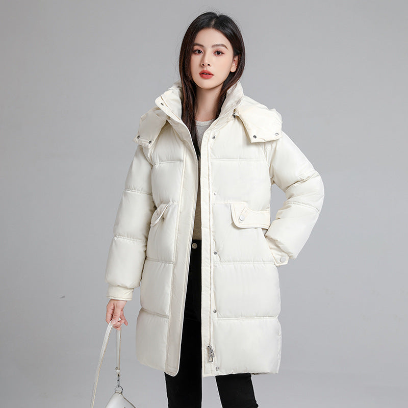 Mittellange Damen-Steppjacke mit Kapuze, gefüttert