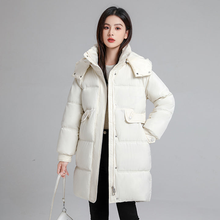 Mittellange Damen-Steppjacke mit Kapuze, gefüttert