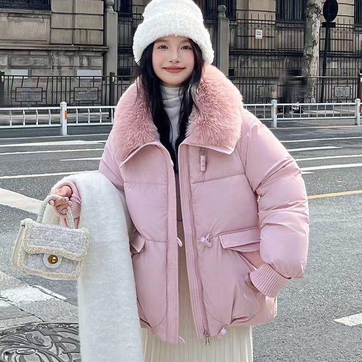 Kurze Damen-Winterjacke mit Kunstfellkragen