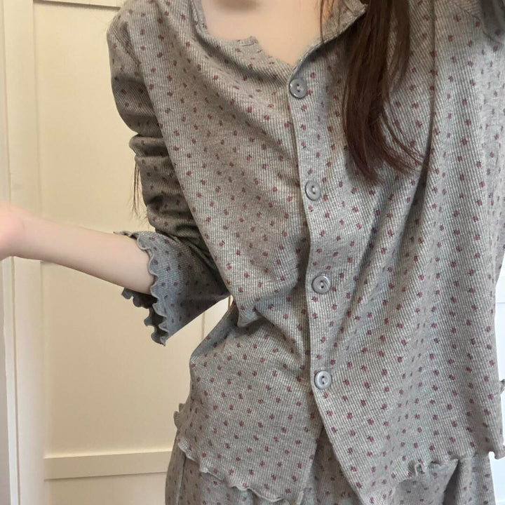 Damen-Pyjama-Set, floral, langärmelig, geknöpft