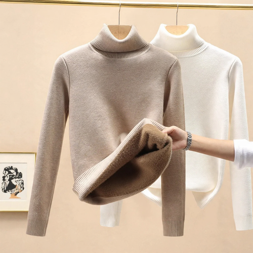 Damen-Rollkragenpullover mit Innenfleece