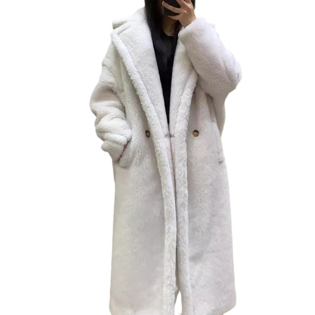 Teddy-Mantel mit Glanzeffekt, mittellang, Damen