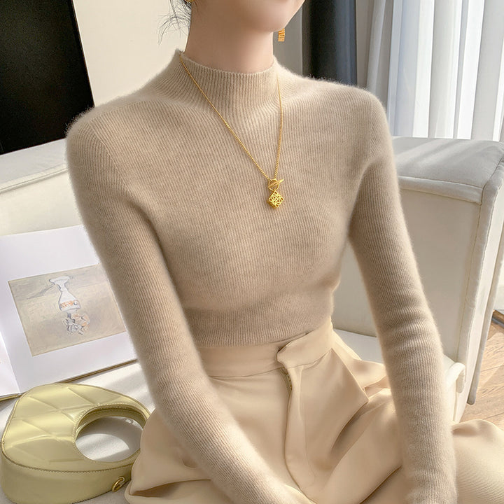 Damen-Kaschmirpullover, Stehkragen, schmal geschnitten