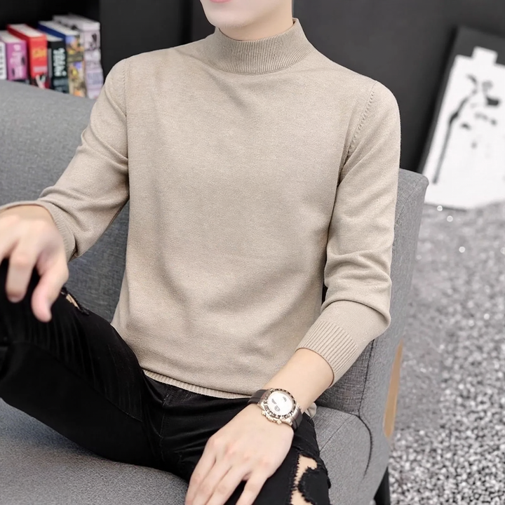 Herren-Pullover mit Stehkragen, einfarbig