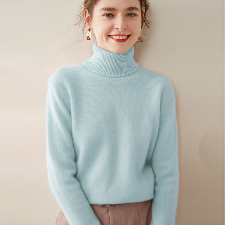 Damen-Rollkragenpullover aus Wolle, einfarbig
