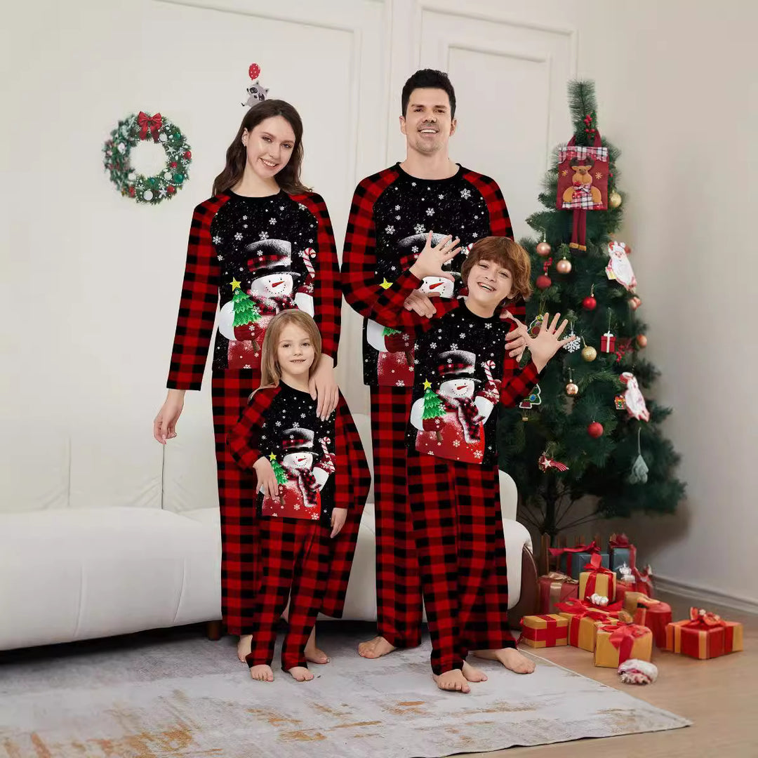 Familien-Pyjama-Set, Weihnachts-Drucke, Schneemann & Zuckerstange
